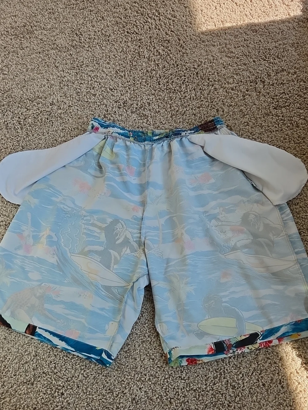 Boys Swim Trunks Hawaiian Island With Sasquatch Bigfoot Pattern Size Large
